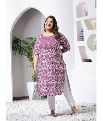 Little More By Stylum Cotton Printed Straight Women's Kurti - Purple ( Pack of 1 )