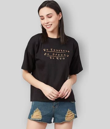 Chimpaaanzee Women Cotton Printed Oversized Fit Round Neck T-Shirt ( Black )