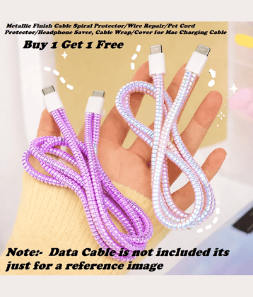 Multi Deal Metallic Finish Cable Spiral Protector/Wire Repair/Pet Cord Protector, Cable Wrap/Cover for Charging Cable (Pack of 2)