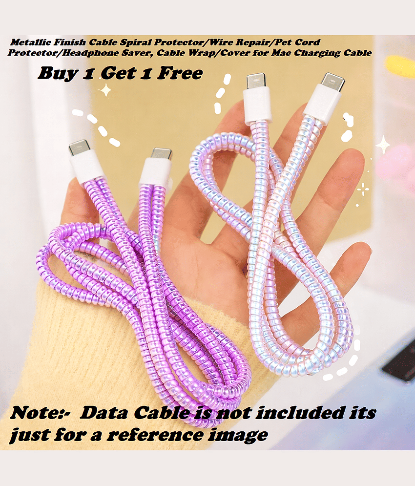 Multi Deal Metallic Finish Cable Spiral Protector/Wire Repair/Pet Cord Protector, Cable Wrap/Cover for Charging Cable (Pack of 2)