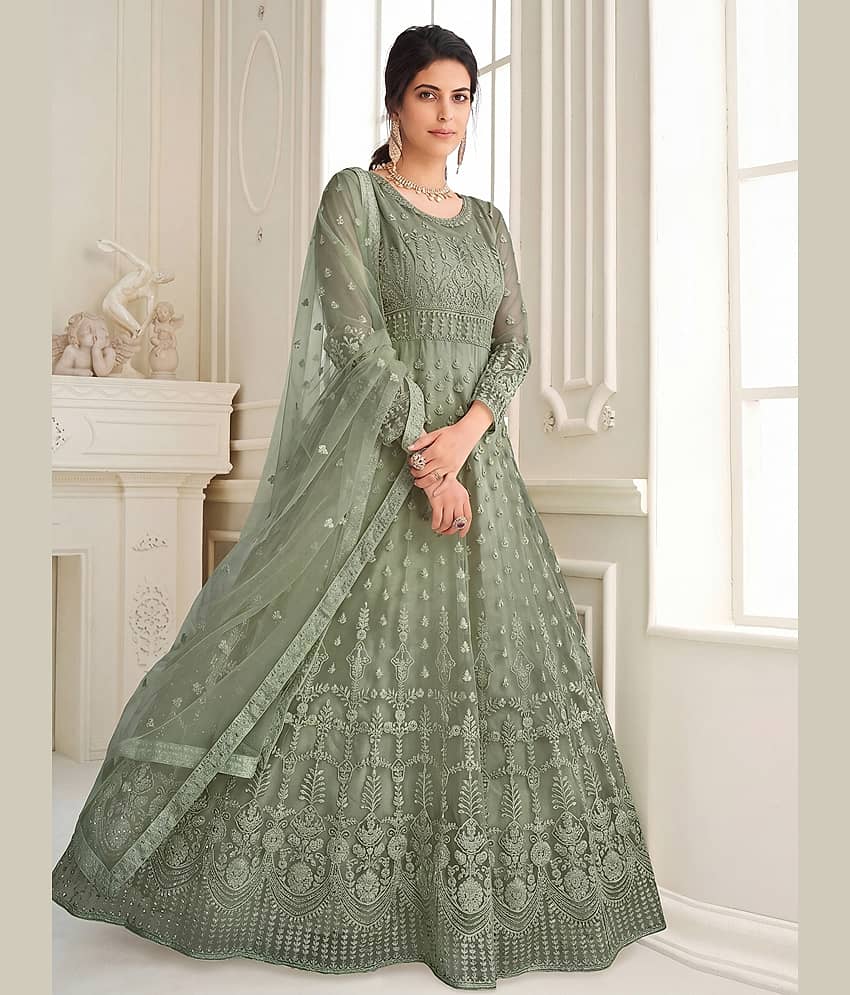 JULEE Women's Net Semi Stitched Flared Ethnic Gown With Dupatta
