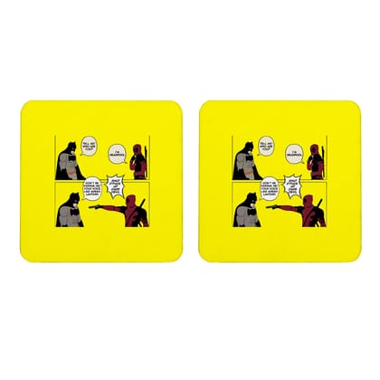 Multicolor Batman Vs Deadpool Set Of 2 Square Wooden Coaster