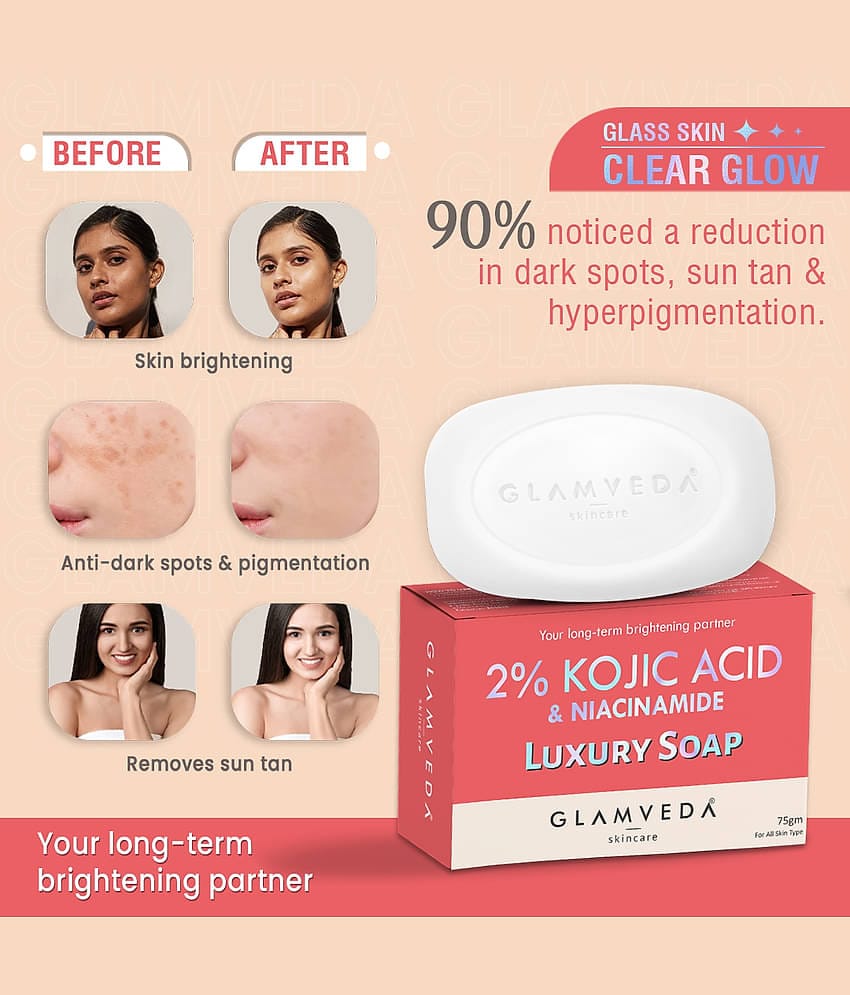 Glamveda 2% Kojic Acid Skin Lightening Soap with Niacinamide 75 gm (Pack of 1)