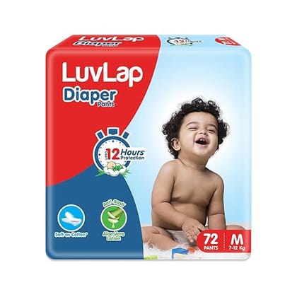 LuvLap Baby Diaper Pants M Size (Medium) ,  72 Count Pack of 1, For babies of 7 to 12Kg with Aloe Vera Lotion for rash protection, with upto 12Hr protection