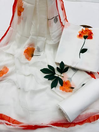 Hand Painted Cotton Suit With Chiffon Dupatta