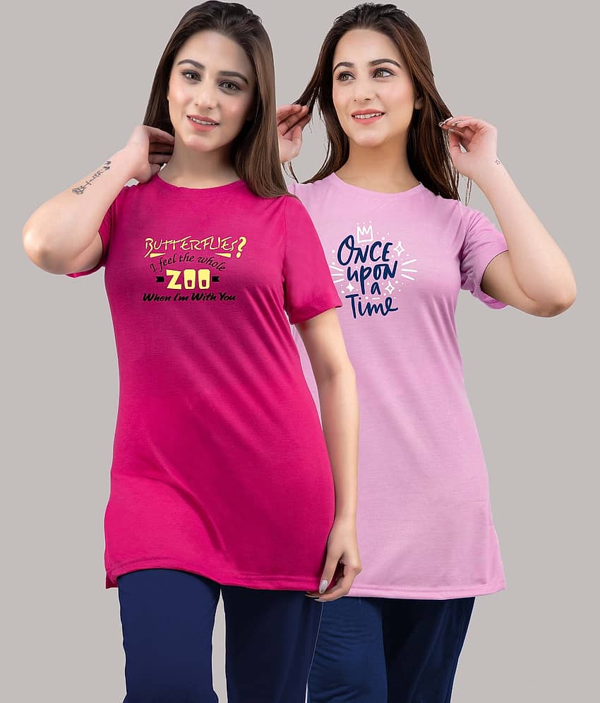URBE Women Cotton Blend Printed Regular Fit Round Neck T-Shirt ( Multi Color )