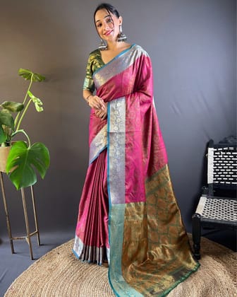 Pajeb Soft Kashmiri Silk Zari Woven Rouge Pink Saree