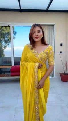 Superb Yellow Color Georgette Thread With Sequence Saree  by SHIV TEXTILES