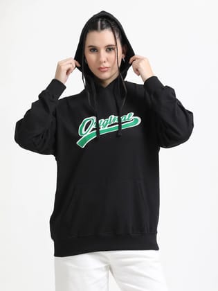 Women Oversized Hoodie Pure Cotton, Black-XS