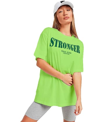 Leotude Women Cotton Blend Printed Oversized Fit Round Neck T-Shirt ( Green )