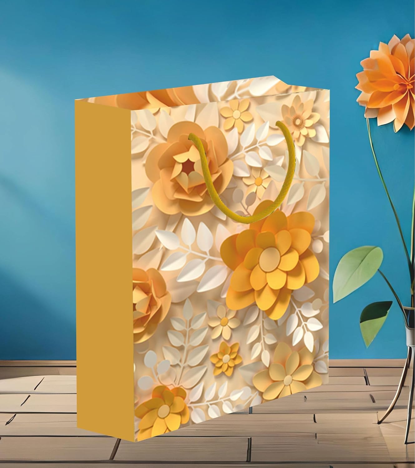 Premium 200 GSM Matt Lamination 3D Flower Paper Gift Bags, Ideal for Birthday Return Gifts, Wedding Gifts, & Gifting on Special Occasions (Size: 12.5 x 10.25 x 4 inch) - 5