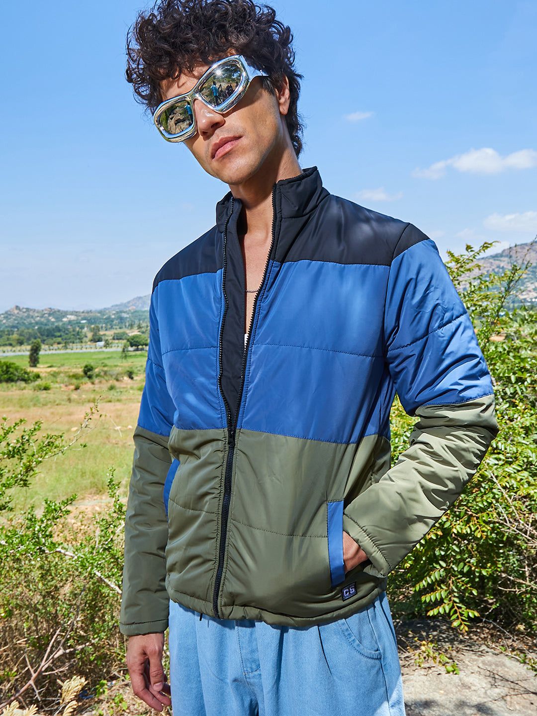 Contrast Panel Puffer Jacket-S