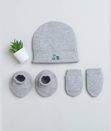 BUMZEE Grey Boys Cotton Cap Mitten Bootie Set Age - 0-3 Months