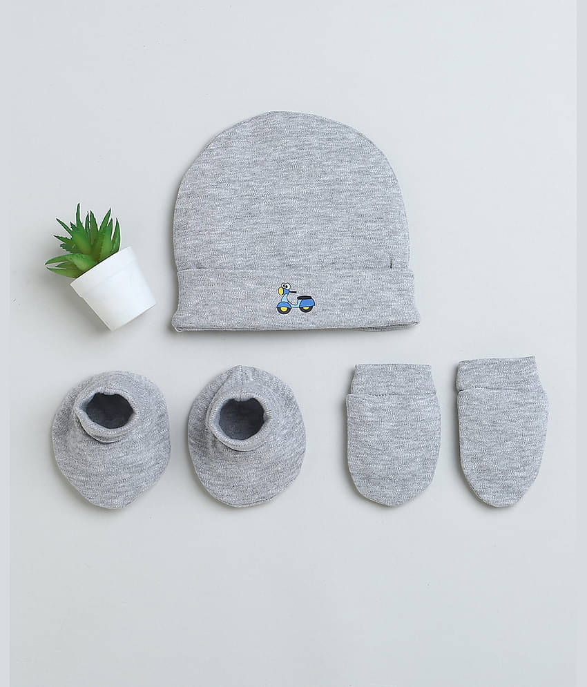 BUMZEE Grey Boys Cotton Cap Mitten Bootie Set Age - 0-3 Months