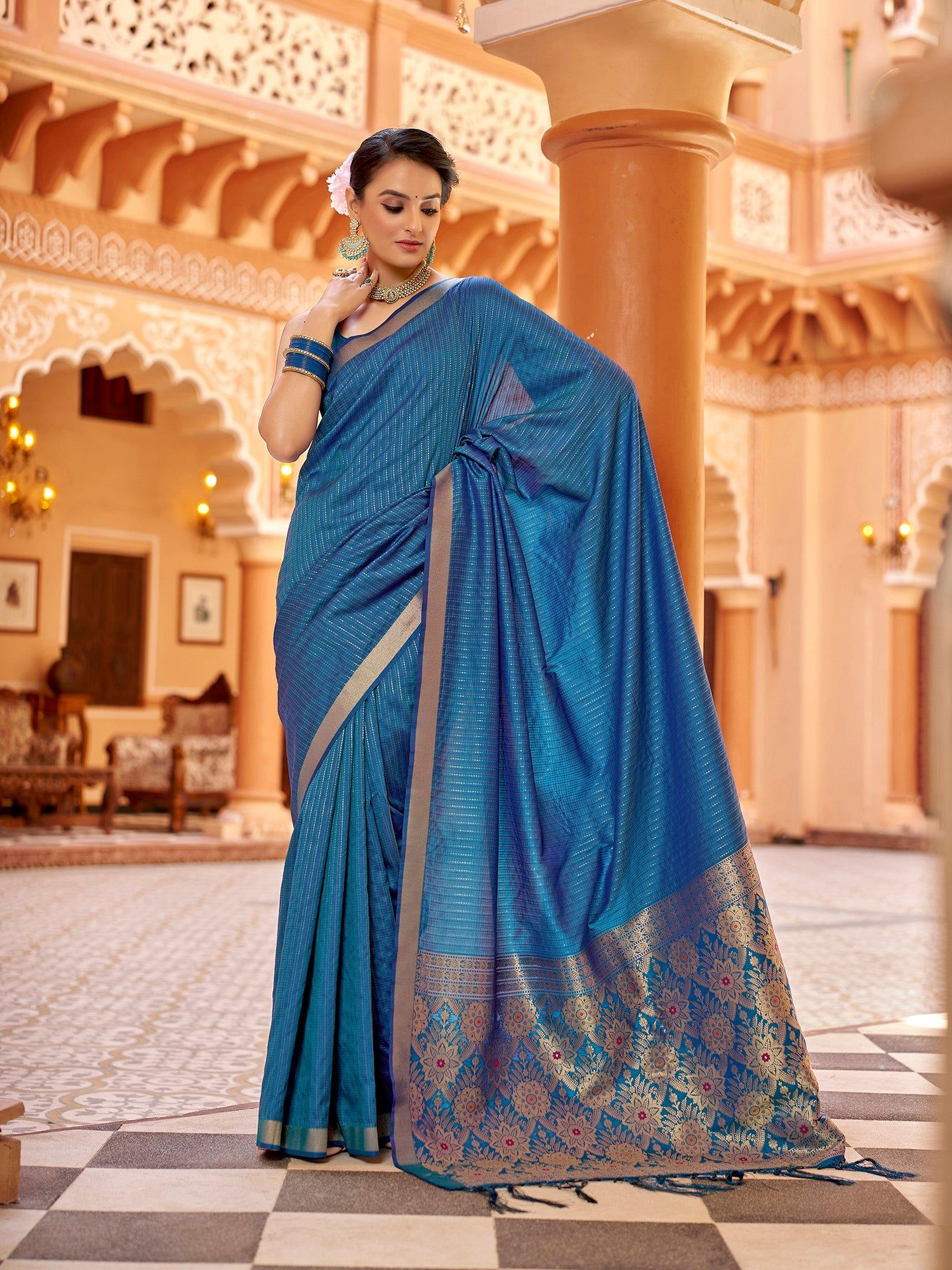Royal Blue Soft Silk Kanjivaram Zari Jacquard Work Designer Saree