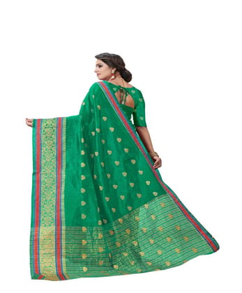Women's Cotton Silk Designer Weaving Saree with Unstitched Blouse (Green, 5.50 Mtrs)