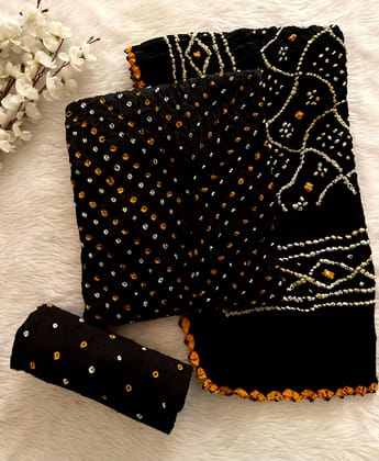 Cotton Satin Ethenika Original Hand Crafted Bandhani Dress Material (Unstitched)