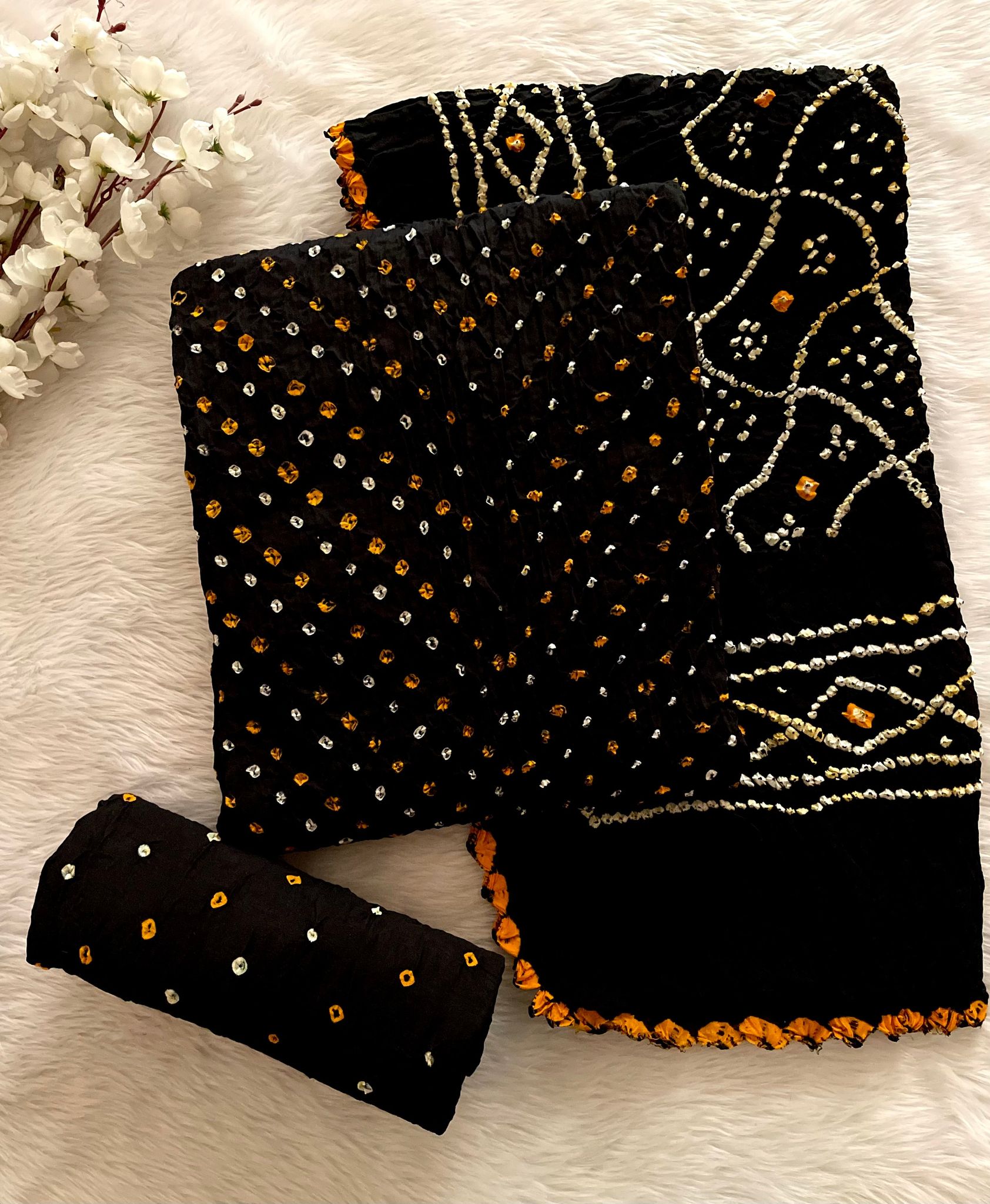 Cotton Satin Ethenika Original Hand Crafted Bandhani Dress Material (Unstitched)