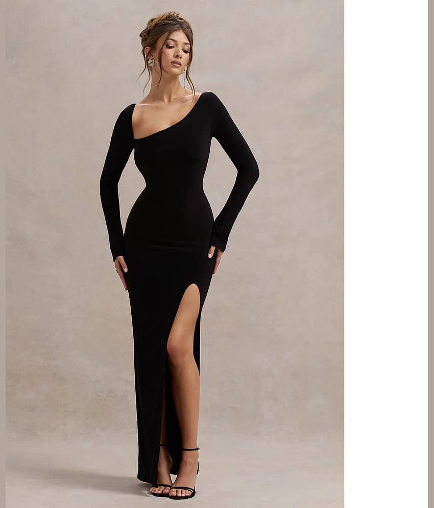 Traquila Women Lycra Solid Bodycon Dress ( Black )