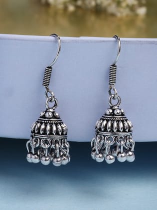 NVR Women's Traditional Silver Plated Oxidized Jhumka Earrings-One Size / Silver / German Silver