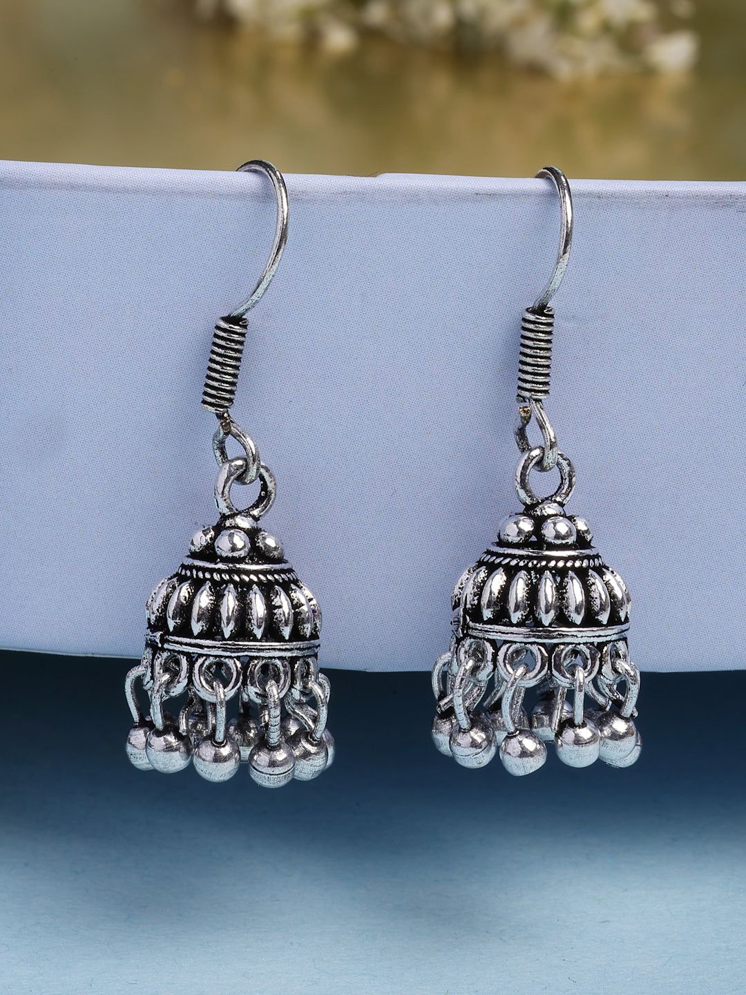 NVR Women's Traditional Silver Plated Oxidized Jhumka Earrings-One Size / Silver / German Silver