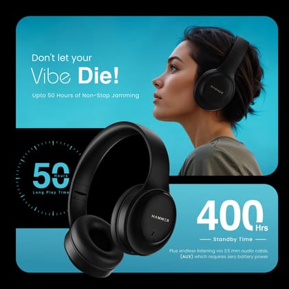 Hammer Vibe ENC Bluetooth Gaming Headphone Long Play Time Hammer Vibe ENC Bluetooth Gaming Headphone Long Play Time - Blue V