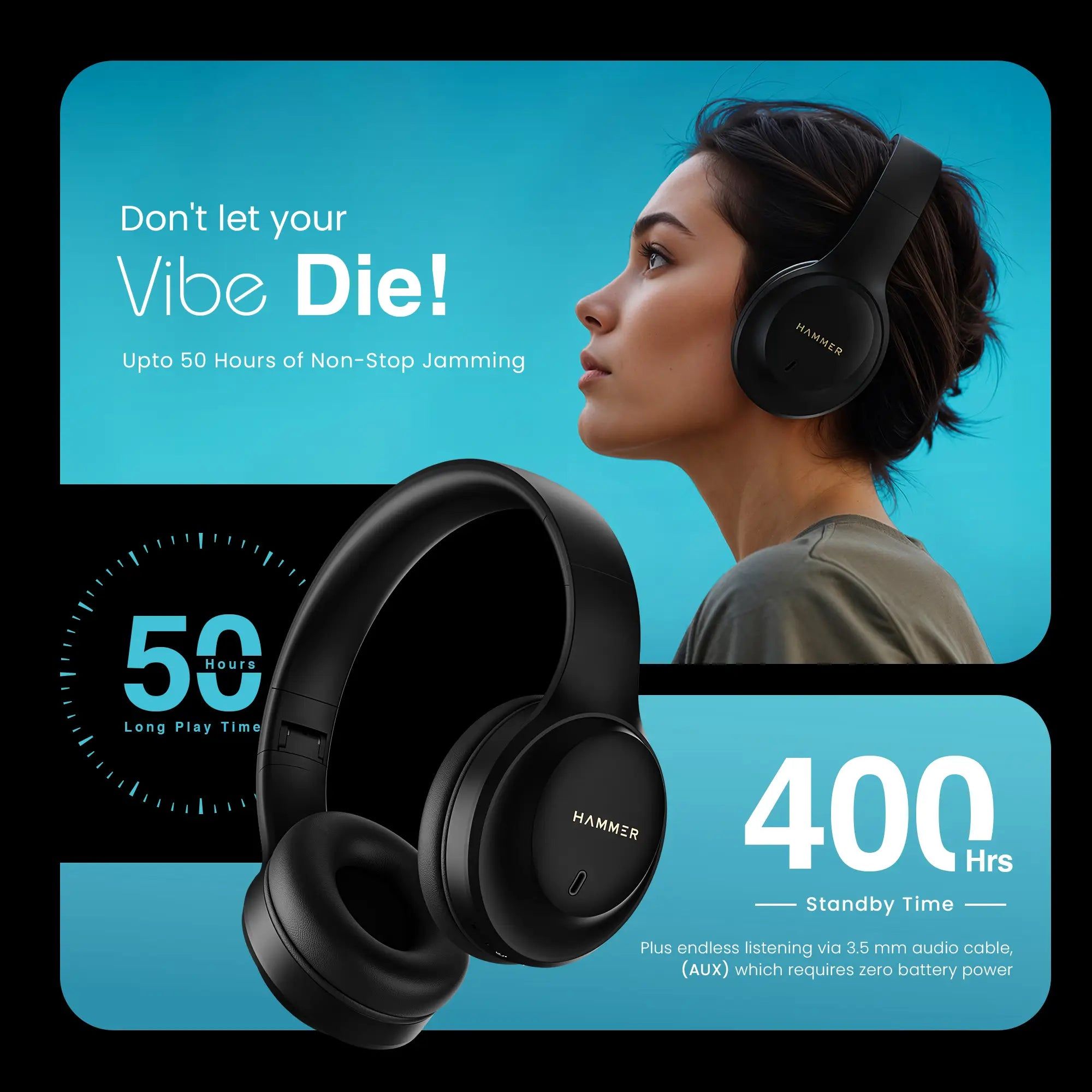 Hammer Vibe ENC Bluetooth Gaming Headphone Long Play Time Hammer Vibe ENC Bluetooth Gaming Headphone Long Play Time - Blue V