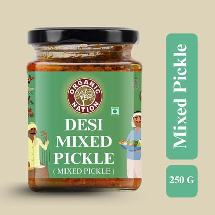 Organic Nation Mixed Pickle � Desi Mixed pickle | Homestyle Indian Pickle | Authentic Traditional Taste | No Preservatives | 250g