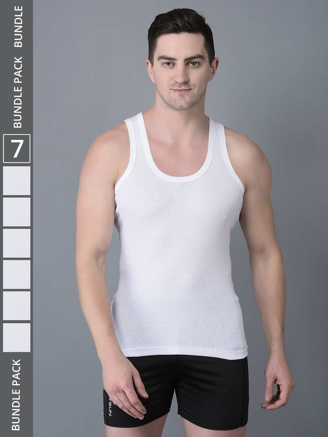 Men's White Pack of 7 Solid Combed Cotton Vest