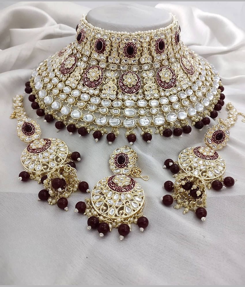 Padmavati Bangles Maroon Alloy Necklace Set ( Pack of 1 )