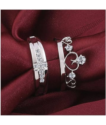 Silver Shine Silver Plated Solitaire king and Queen Adjustable Couple ring for Girls and Boys-2 pieces