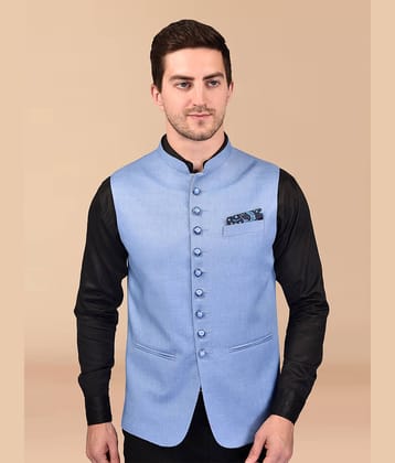 PRINTCULTR Blue Cotton Blend Men's Nehru Jacket ( Pack of 1 )