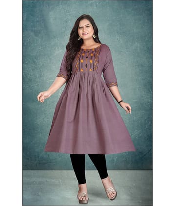 Hetsa Women Cotton Embroidered Anarkali Kurti ( Purple )