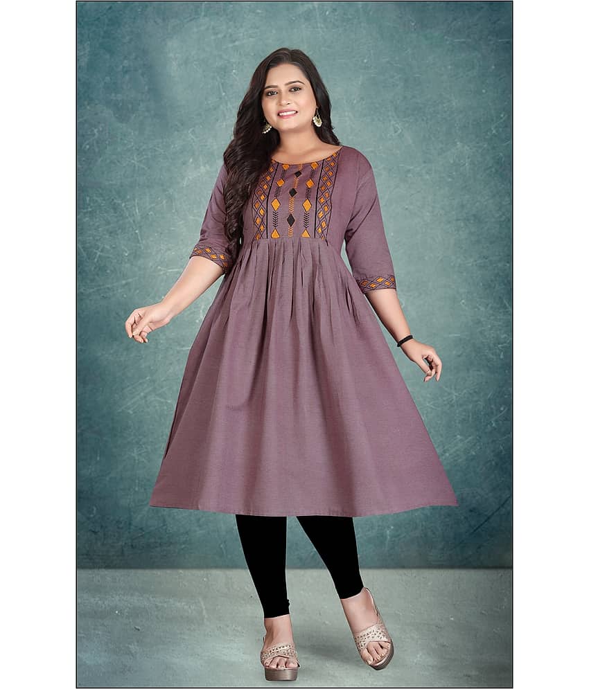 Hetsa Women Cotton Embroidered Anarkali Kurti ( Purple )