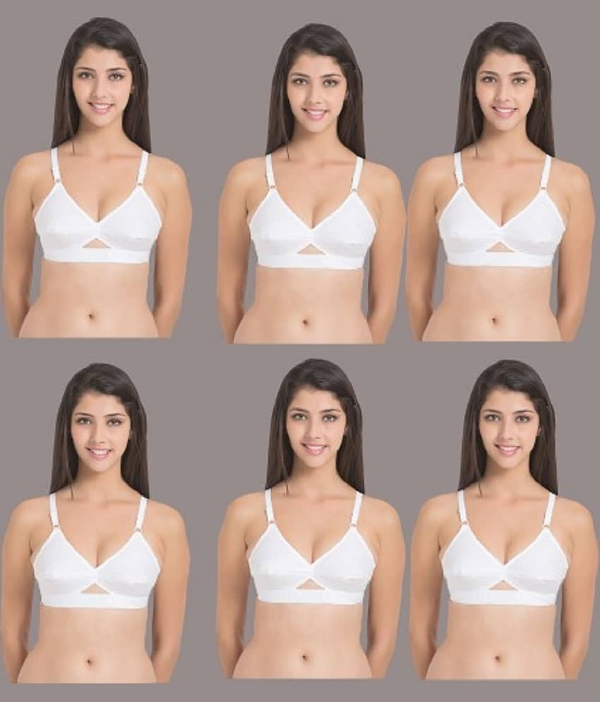 Desiprime Pack of 6 Cotton Non Padded Women's Everyday Bra ( White )