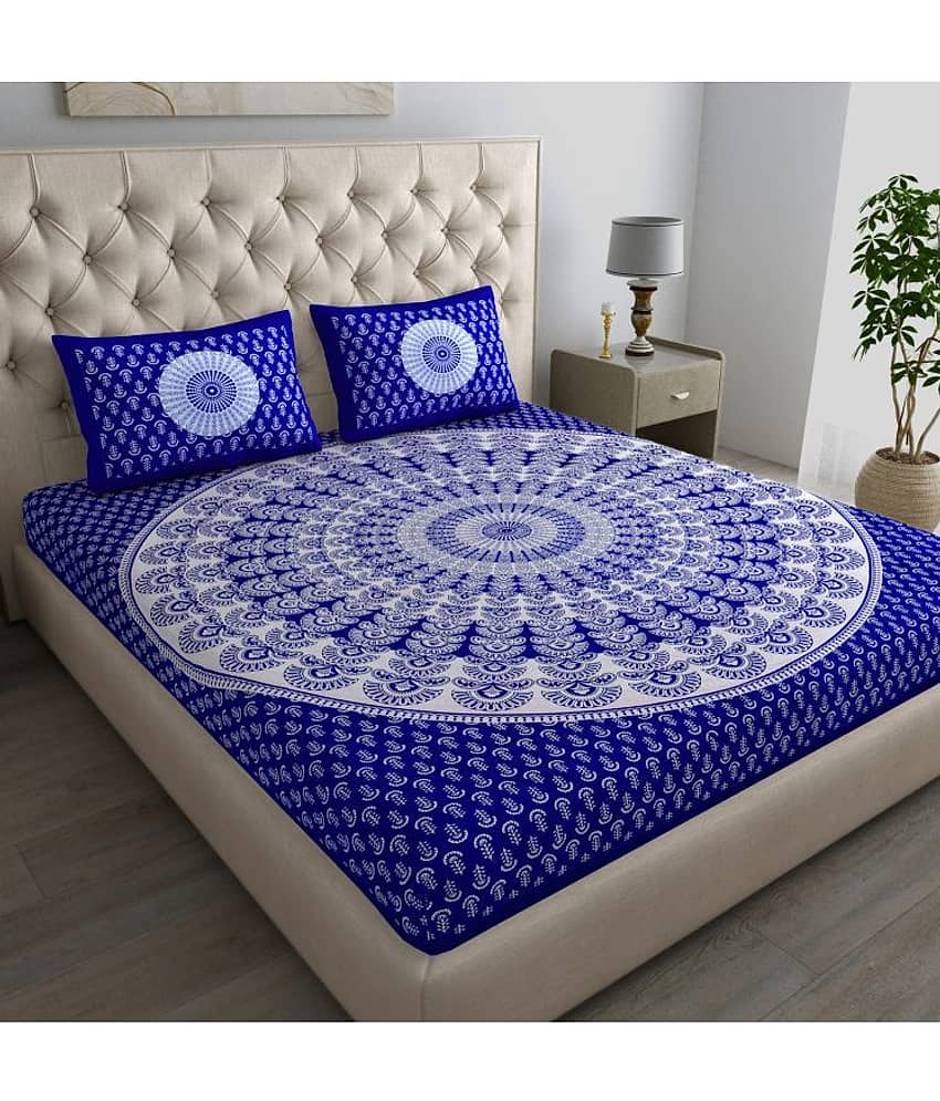 COZYKO Cotton 1 Double Bedsheet with 2 Pillow Covers ( Blue )