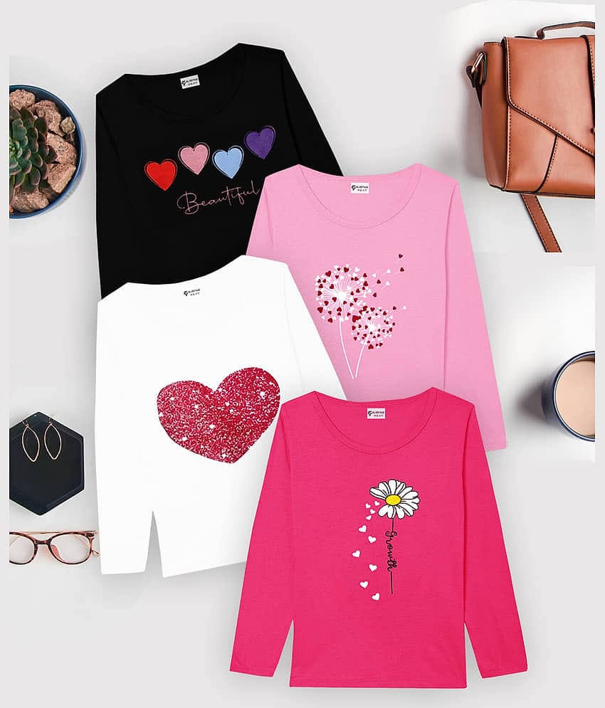 SILVER FANG Pack of 4 Girls Cotton T-Shirt ( Multicolor 1 )