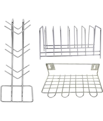 JISUN - Silver Stainless Steel Dish Racks ( Pack of 3 )