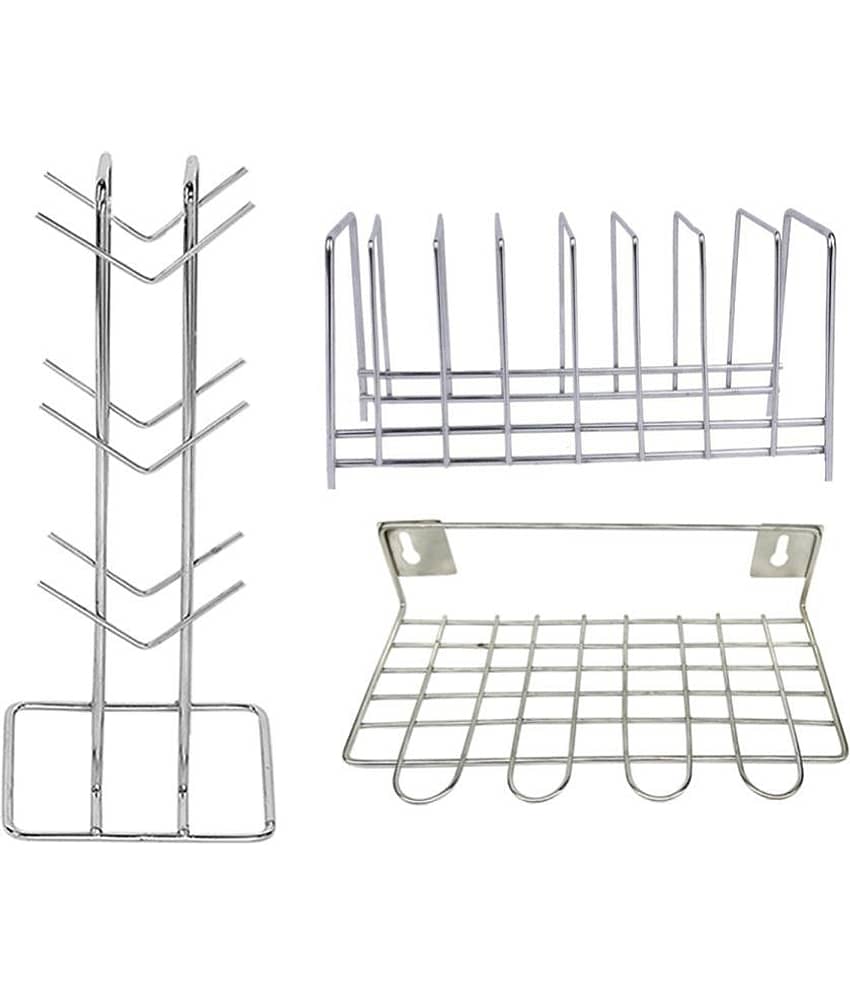 JISUN - Silver Stainless Steel Dish Racks ( Pack of 3 )