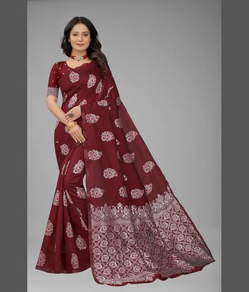 NENCY FASHION Banarasi Silk Embellished Saree With Unstitched Blouse Piece ( Rani )
