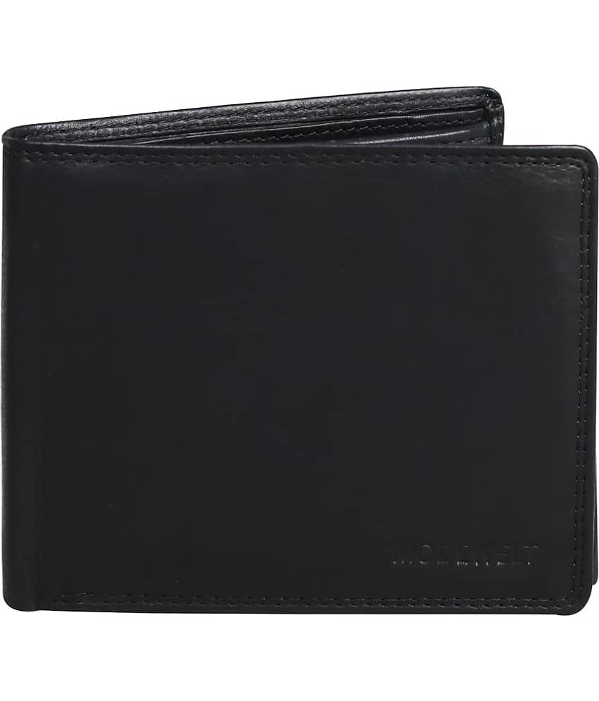 MODEWELT Black Leather Men's Two Fold Wallet ( Pack of 1 )