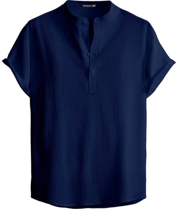 WEBRIC Poly Cotton Regular Fit Self Design Half Sleeves Men's Casual Shirt - Navy Blue ( Pack of 1 )
