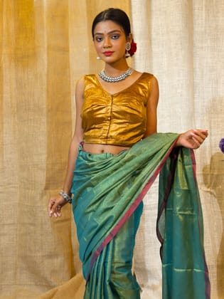 Copper Embellished Saree Blouse-M