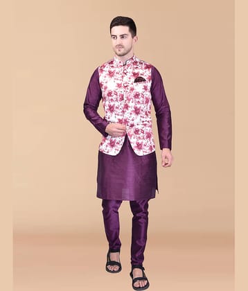 PRINTCULTR Purple Silk Regular Fit Men's Kurta Pyjama Set ( Pack of 1 )