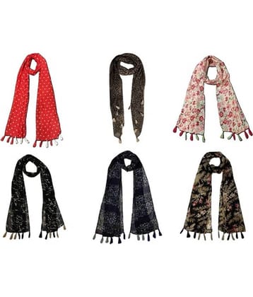 stolevilla Multi Printed Poly Cotton Yarn Stoles ( Pack of 6 )
