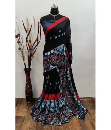 ANAND SAREES Georgette Printed Saree With Unstitched Blouse Piece ( Black )