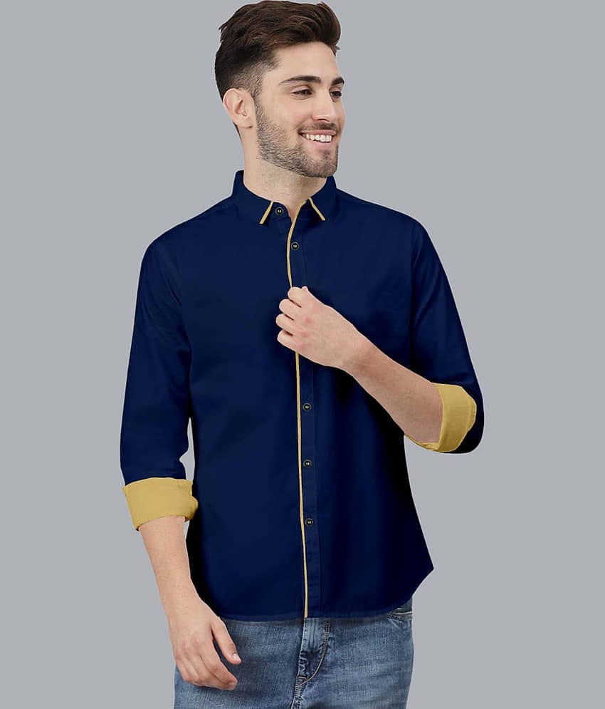VTEXX Cotton Blend Regular Fit Solids Full Sleeves Men's Casual Shirt - Navy ( Pack of 1 )
