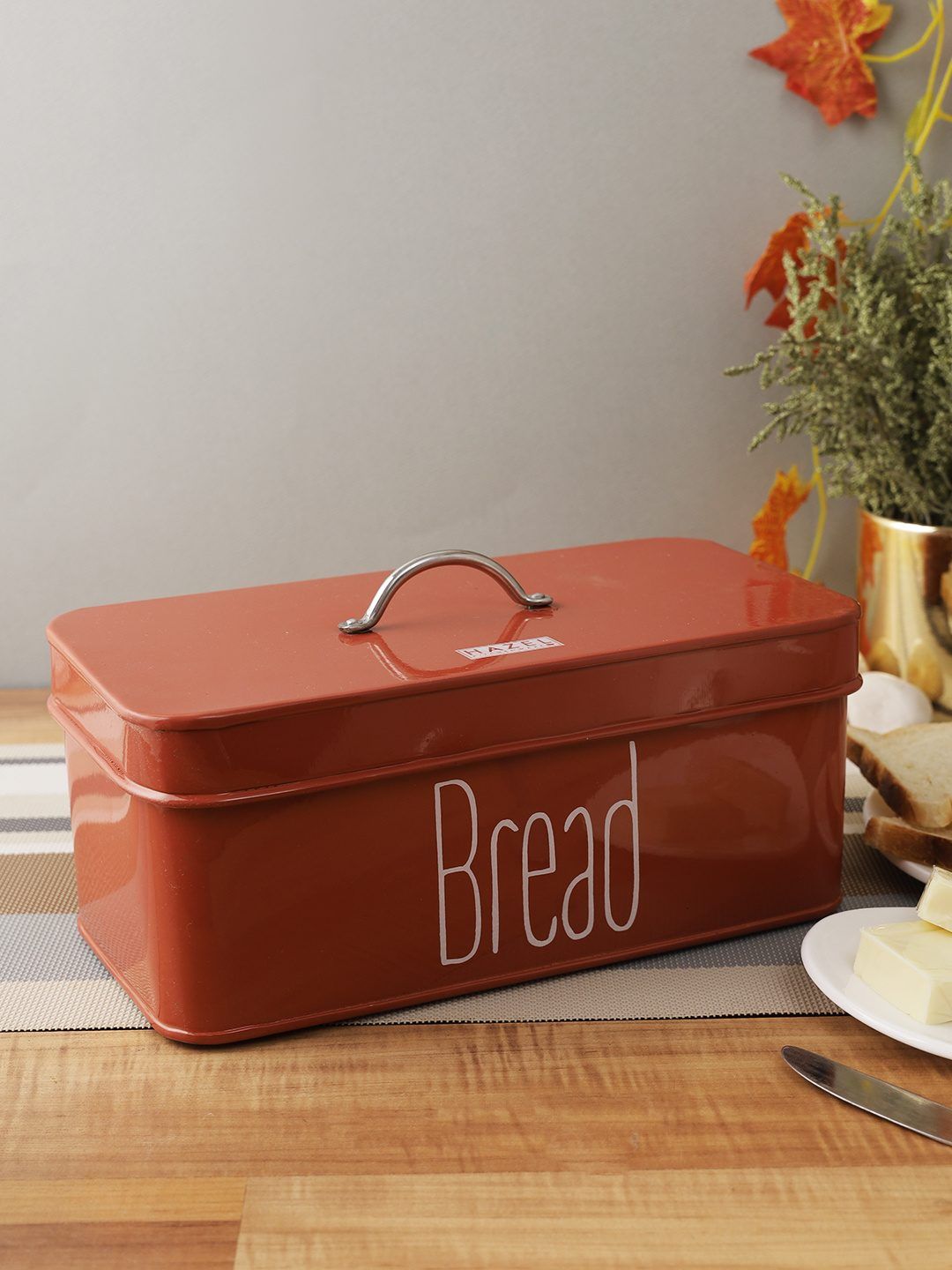 HAZEL Metal Bread Box with Handle Lid, 4100 ml Bread Storage Box for Kitchen , Bread Dispenser Box , Food Grade Storage Box for Kitchen (Red)