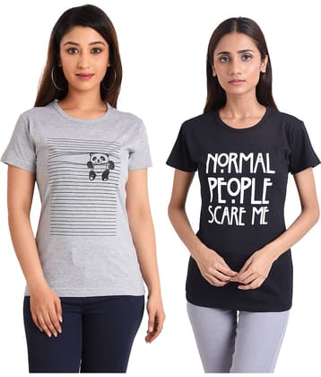 Neo Garments Women Cotton Printed Regular Fit Round Neck T-Shirt ( Multi Color )