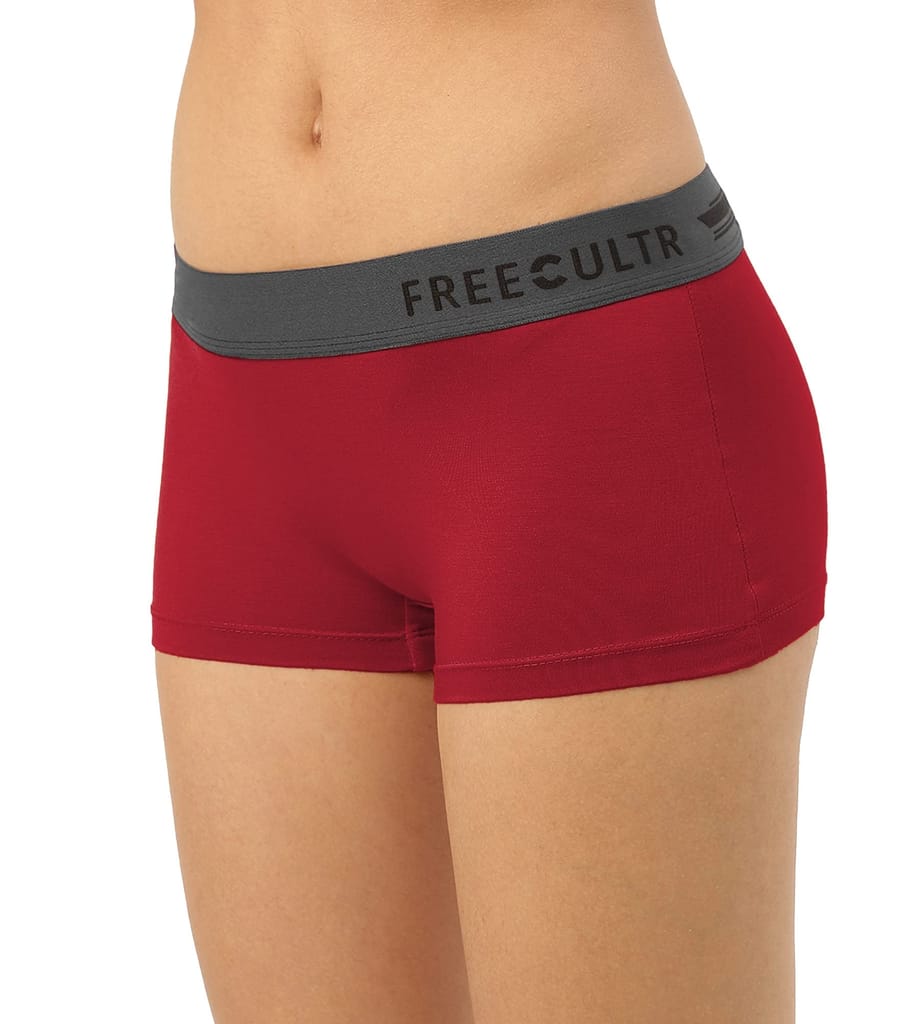 Freecultr Women's Underwear Antibacterial Micromodal Airsoft | Boy Short - Non-Itch, No Chafing, Sweat-Proof Comfort Pack of 1-Sassy Red